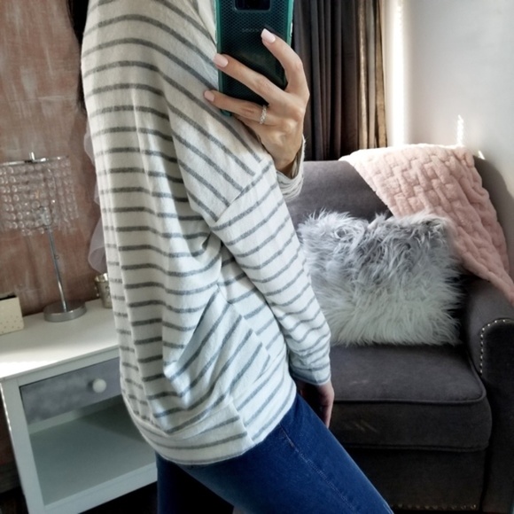 Soft Brushed Top Gray Ivory Dolman Sleeve Top - Picture 4 of 4